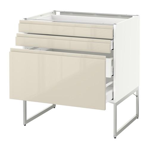 МЕТОД / МАКСИМЕРА Напольн шкаф 3фронт пнл/2низ/2ср ящ - белый, Воксторп глянцевый светло-бежевый, 80x60x60 см МЕТОД / МАКСИМЕРА Напольн шкаф 3фронт пнл/2низ/2ср ящ - белый, Воксторп глянцевый светло-бежевый, 80x60x60 см