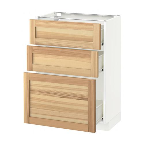 МЕТОД / ФОРВАРА Напольный шкаф с 3 ящиками - белый, Торхэмн естественный ясень, 60x37 см