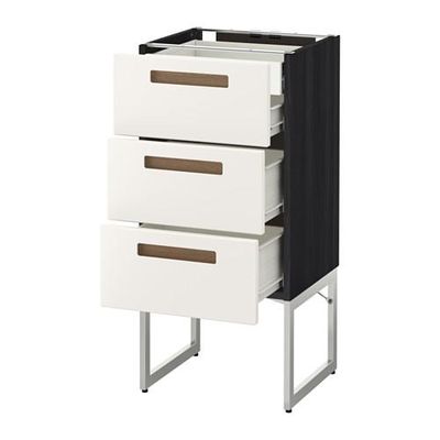 МЕТОД / ФОРВАРА Напольн шкаф 3фронт пнл/2низ/2ср ящ - 40x37x60 см, Мэрста белый, под дерево черный