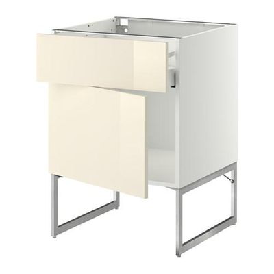 МЕТОД / МАКСИМЕРА Напольный шкаф с ящиком/дверью - 60x60x60 см, Рингульт глянцевый кремовый, белый МЕТОД / МАКСИМЕРА Напольный шкаф с ящиком/дверью - 60x60x60 см, Рингульт глянцевый кремовый, белый