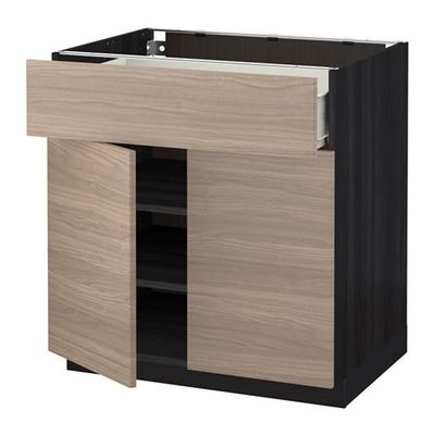 МЕТОД / ФОРВАРА Напольный шкаф+ящик/2дверцы - 80x60 см, Брокхульт под грецкий орех светло-серый, под дерево черный МЕТОД / ФОРВАРА Напольный шкаф+ящик/2дверцы - 80x60 см, Брокхульт под грецкий орех светло-серый, под дерево черный