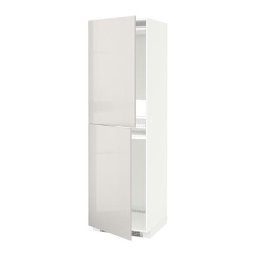МЕТОД Высок шкаф д холодильн/мороз - белый, Рингульт глянцевый светло-серый, 60x60x200 см