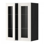 МЕТОД Навесной шкаф с полками/2 стекл дв - 60x80 см, Лаксарби белый, под дерево черный