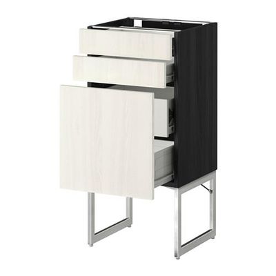 МЕТОД / ФОРВАРА Напольн шкаф 3фронт пнл/2низ/2ср ящ - 40x37x60 см, Росдаль белый ясень, под дерево черный