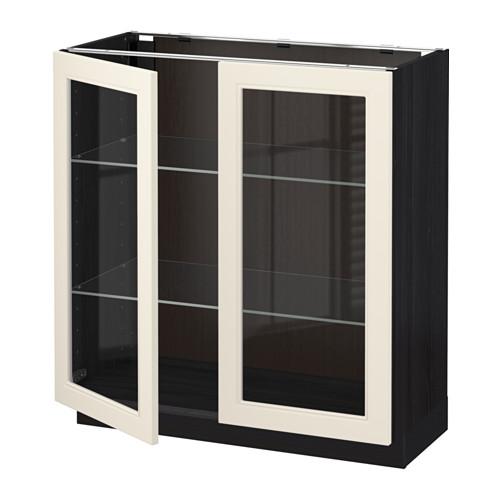 МЕТОД Напольный шкаф с 2 стекл дверцами - под дерево черный, 80x37x80 см МЕТОД Напольный шкаф с 2 стекл дверцами - под дерево черный, 80x37x80 см