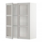 МЕТОД Навесной шкаф с полками/2 стекл дв - белый, Лерх светло-серый, 80x100 см