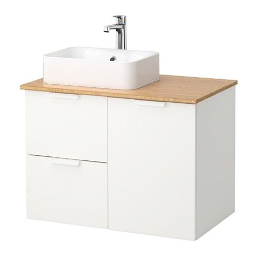 ГОДМОРГОН/ТОЛКЕН / ХОРВИК Шкаф с раковиной 45x32 см - бамбук, белый