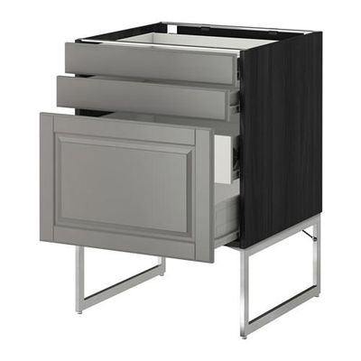 МЕТОД / ФОРВАРА Напольн шкаф 3фронт пнл/2низ/2ср ящ - 60x60x60 см, Будбин серый, под дерево черный МЕТОД / ФОРВАРА Напольн шкаф 3фронт пнл/2низ/2ср ящ - 60x60x60 см, Будбин серый, под дерево черный