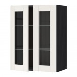 METOD навесной шкаф с полками/2 стекл дв черный/Сэведаль белый 60x80 см