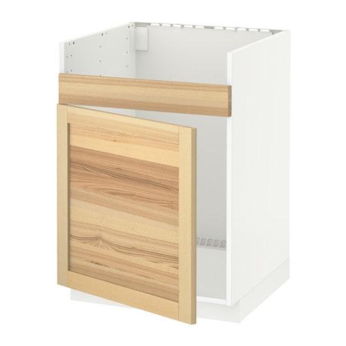 МЕТОД Напольный шкаф для мойки ХАВСЕН - белый, Торхэмн естественный ясень МЕТОД Напольный шкаф для мойки ХАВСЕН - белый, Торхэмн естественный ясень