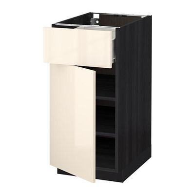МЕТОД / ФОРВАРА Напольный шкаф с ящиком/дверью - 40x60 см, Рингульт глянцевый кремовый, под дерево черный