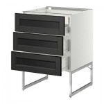 МЕТОД / ФОРВАРА Напольн шкаф 3фронт пнл/2низ/2ср ящ - 60x60x60 см, Лаксарби черно-коричневый, белый