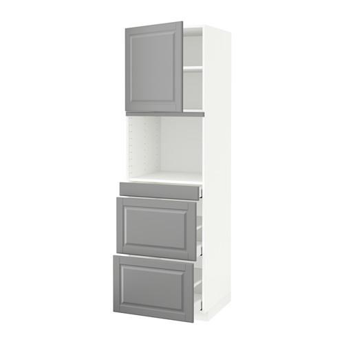 МЕТОД / МАКСИМЕРА Высокий шкаф д/СВЧ/дверца/3ящика - белый, Будбин серый, 60x60x200 см