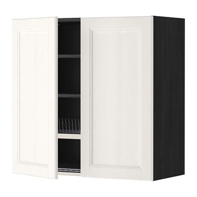 МЕТОД Навесной шкаф с посуд суш/2 дврц - 80x80 см, Лаксарби белый, под дерево черный