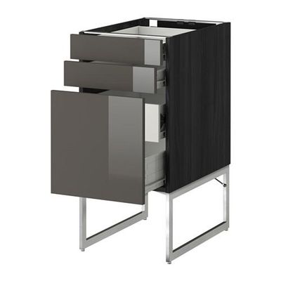 МЕТОД / ФОРВАРА Напольн шкаф 3фронт пнл/2низ/2ср ящ - 40x60x60 см, Рингульт глянцевый серый, под дерево черный