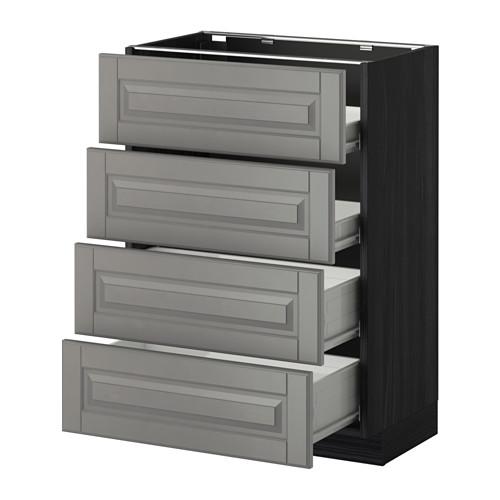 МЕТОД / ФОРВАРА Напольн шкаф 4 фронт панели/4 ящика - под дерево черный, Будбин серый, 60x37 см