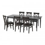 INGATORP/INGOLF стол и 6 стульев черный/коричнево-чёрный