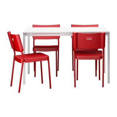 МЕЛЬТОРП/ГЕРМАН Стол и 4 стула - белый/красный