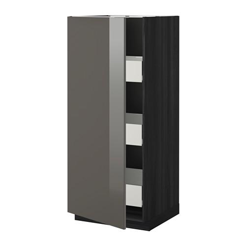 МЕТОД / ФОРВАРА Высокий шкаф с ящиками - Рингульт глянцевый серый, под дерево черный МЕТОД / ФОРВАРА Высокий шкаф с ящиками - Рингульт глянцевый серый, под дерево черный