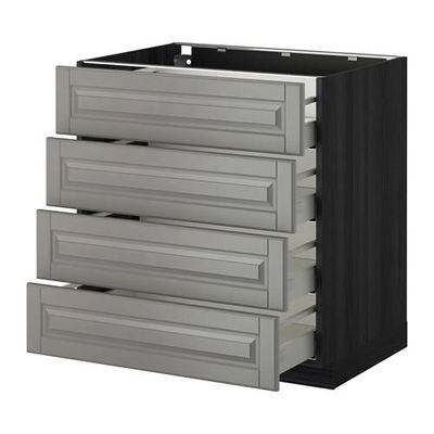 МЕТОД / МАКСИМЕРА Напольн шкаф 4 фронт панели/4 ящика - 80x60 см, Будбин серый, под дерево черный МЕТОД / МАКСИМЕРА Напольн шкаф 4 фронт панели/4 ящика - 80x60 см, Будбин серый, под дерево черный