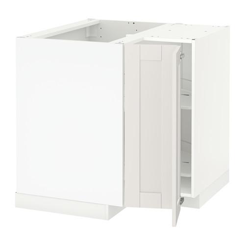 METOD угл напольн шкаф с вращающ секц белый/Сэведаль белый 87.5x88 cm