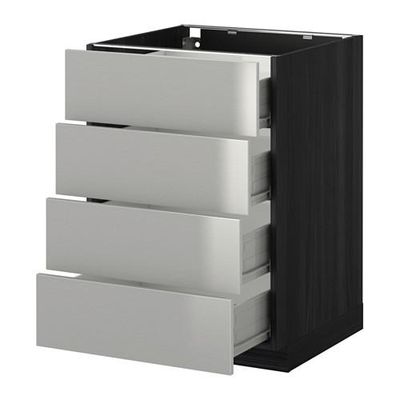 МЕТОД / ФОРВАРА Напольн шкаф 4 фронт панели/4 ящика - 60x60 см, Гревста нержавеющ сталь, под дерево черный МЕТОД / ФОРВАРА Напольн шкаф 4 фронт панели/4 ящика - 60x60 см, Гревста нержавеющ сталь, под дерево черный