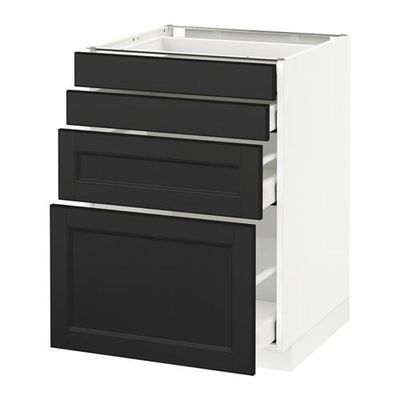 МЕТОД / МАКСИМЕРА Напольн шкаф 4 фронт панели/4 ящика - 60x60 см, Лаксарби черно-коричневый, белый МЕТОД / МАКСИМЕРА Напольн шкаф 4 фронт панели/4 ящика - 60x60 см, Лаксарби черно-коричневый, белый