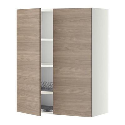 МЕТОД Навесной шкаф с посуд суш/2 дврц - 80x100 см, Брокхульт под грецкий орех светло-серый, белый