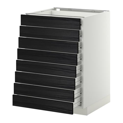 МЕТОД / ФОРВАРА Наполн шкаф 8 фронт/8 низк ящиков - белый, Тингсрид под дерево черный, 60x60 см