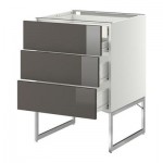 МЕТОД / ФОРВАРА Напольн шкаф 3фронт пнл/2низ/2ср ящ - 60x60x60 см, Рингульт глянцевый серый, белый