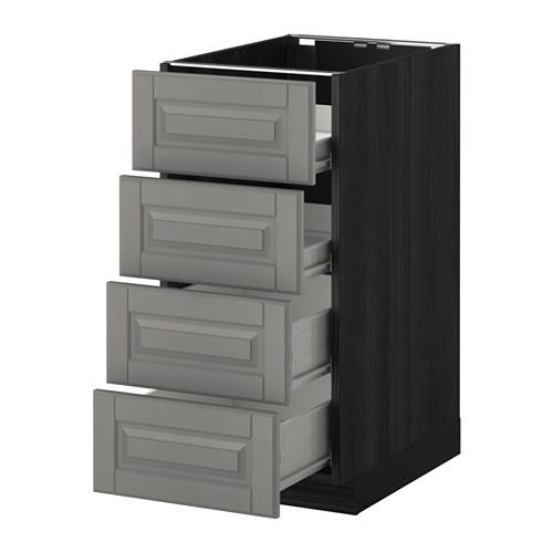 МЕТОД / ФОРВАРА Напольн шкаф 4 фронт панели/4 ящика - под дерево черный, Будбин серый, 40x60 см