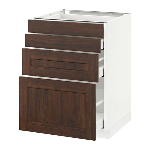 МЕТОД / МАКСИМЕРА Напольн шкаф 4 фронт панели/4 ящика - белый, Эдсерум под дерево коричневый, 60x60 см