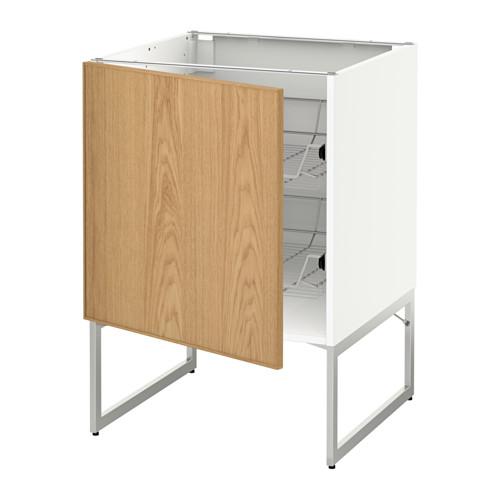 МЕТОД Напольный шкаф с проволочн ящиками - белый, Экестад дуб, 60x60x60 см