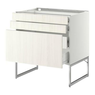 МЕТОД / ФОРВАРА Напольн шкаф 3фронт пнл/2низ/2ср ящ - 80x60x60 см, Росдаль белый ясень, белый