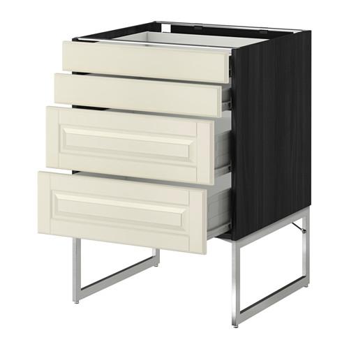 МЕТОД / ФОРВАРА Нплн шк 4 фронт/2 низк/2средн ящ - 60x60x60 см, Будбин белый с оттенком, под дерево черный