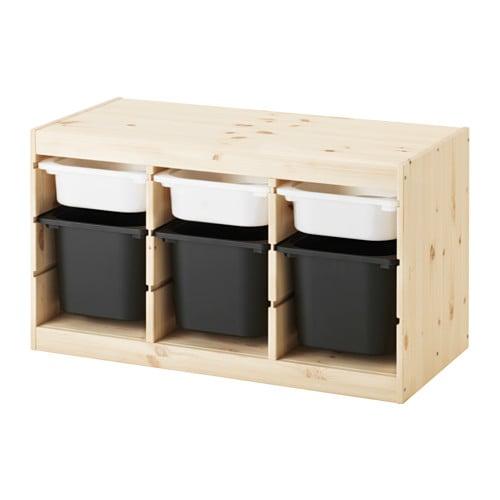 ТРУФАСТ Комбинация д/хранения+контейнерами - светлая беленая сосна белый/черный