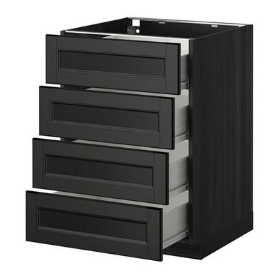 МЕТОД / ФОРВАРА Напольн шкаф 4 фронт панели/4 ящика - 60x60 см, Лаксарби черно-коричневый, под дерево черный