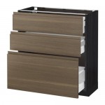 МЕТОД / МАКСИМЕРА Напольный шкаф с 3 ящиками - под дерево черный, Воксторп под грецкий орех, 80x37 см МЕТОД / МАКСИМЕРА Напольный шкаф с 3 ящиками - под дерево черный, Воксторп под грецкий орех, 80x37 см