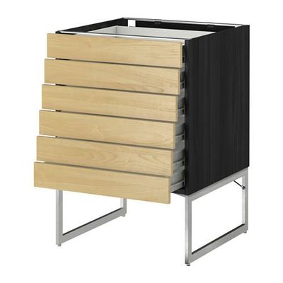 МЕТОД / ФОРВАРА Напольн шкаф 6фронт пнл/6 низ ящ - 60x60x60 см, Тингсрид под березу, под дерево черный