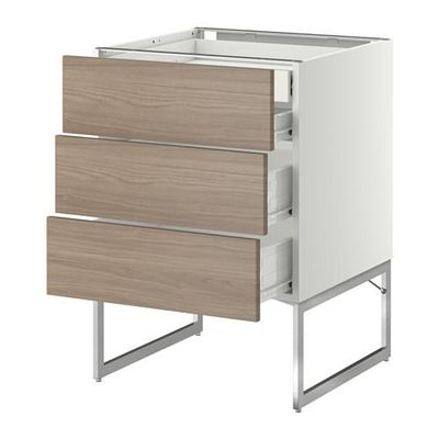 МЕТОД / ФОРВАРА Напольн шкаф 3фронт пнл/2низ/2ср ящ - 60x60x60 см, Брокхульт под грецкий орех светло-серый, белый МЕТОД / ФОРВАРА Напольн шкаф 3фронт пнл/2низ/2ср ящ - 60x60x60 см, Брокхульт под грецкий орех светло-серый, белый