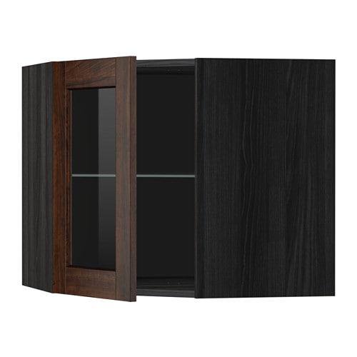 МЕТОД Углов навесн шк с полками/сткл дв - под дерево черный, Эдсерум под дерево коричневый, 68x60 см МЕТОД Углов навесн шк с полками/сткл дв - под дерево черный, Эдсерум под дерево коричневый, 68x60 см