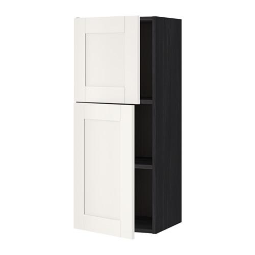 МЕТОД Навесной шкаф с полками/2дверцы - под дерево черный, Сэведаль белый, 40x100 см