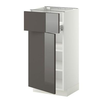 МЕТОД / ФОРВАРА Напольн шкаф с полкой/ящиком/дверью - белый, Рингульт глянцевый серый, 40x37 см