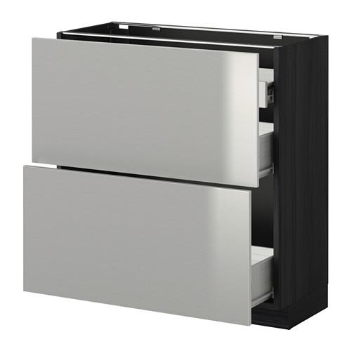 МЕТОД / ФОРВАРА Нап шкаф 2 фрнт пнл/1низк/2ср ящ - под дерево черный, Гревста нержавеющ сталь, 80x37 см