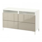 БЕСТО Тумба д/ТВ с ящиками - белый/Сельсвикен глянцевый/бежевый, направляющие ящика,нажимные