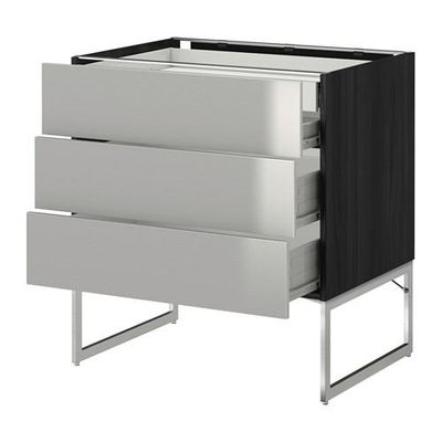 МЕТОД / ФОРВАРА Напольн шкаф 3фронт пнл/2низ/2ср ящ - 80x60x60 см, Гревста нержавеющ сталь, под дерево черный МЕТОД / ФОРВАРА Напольн шкаф 3фронт пнл/2низ/2ср ящ - 80x60x60 см, Гревста нержавеющ сталь, под дерево черный