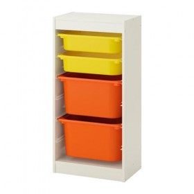 ТРУФАСТ Комбинация д/хранения+контейнерами - белый/желтый оранжевый