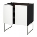 МЕТОД Напол шкаф с полками/2двери - под дерево черный, Воксторп белый, 80x60x60 см