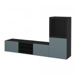 БЕСТО Шкаф для ТВ, комбин/стеклян дверцы - черно-коричневый/Вальвикен серо-бирюзовый, прозрачное стекло, направляющие ящика, плавно закр БЕСТО Шкаф для ТВ, комбин/стеклян дверцы - черно-коричневый/Вальвикен серо-бирюзовый, прозрачное стекло, направляющие ящика, плавно закр