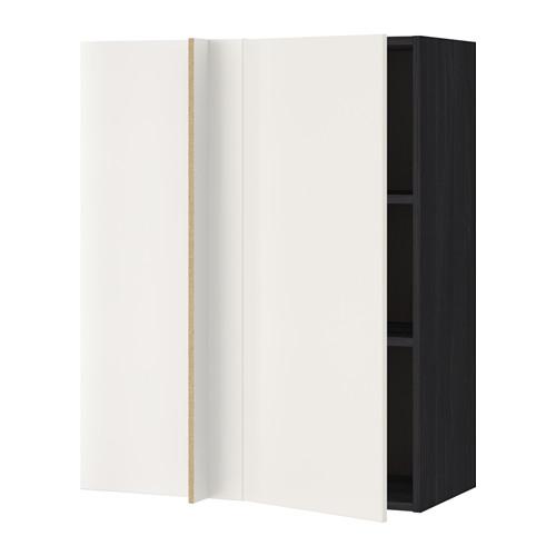 МЕТОД Угловой навесной шкаф с полками - под дерево черный, Веддинге белый, 88x37x100 см